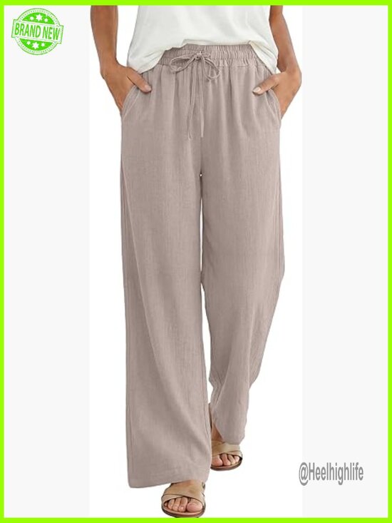 Pants - Wide Leg Palazzo Pants 2026 Summer Casual Loose Elastic High Waisted Flowy